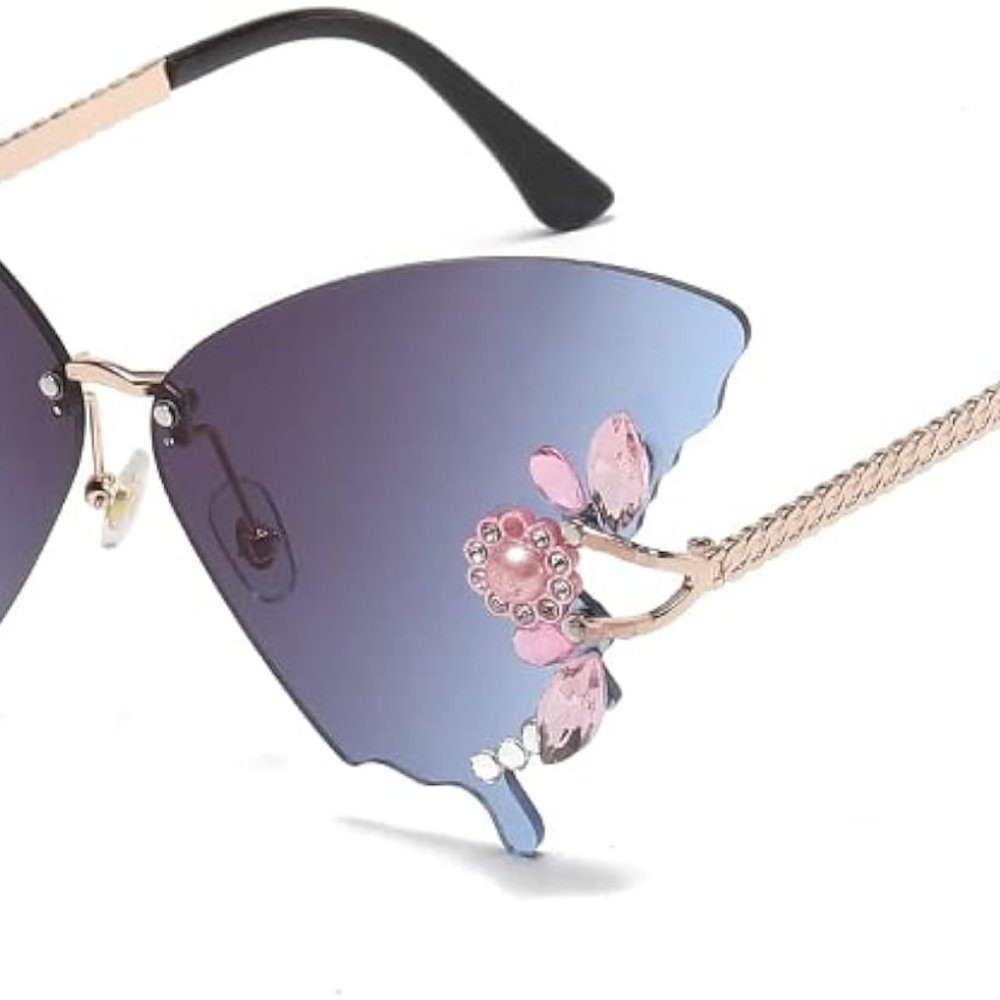 Women's Butterfly Shape Diamond Rimless Sunglasses UV Blocking Sunglasses